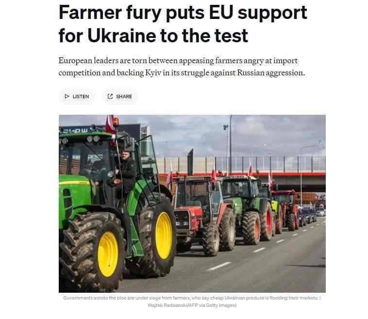 Proteste der europäischen Landwirte verlangsamen die Hilfe für die Ukraine - Politico