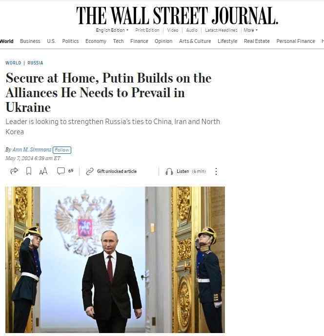 Putin hat einen zuverlässigen Rückhalt in Russland und starke Verbündete in der Welt - WSJ